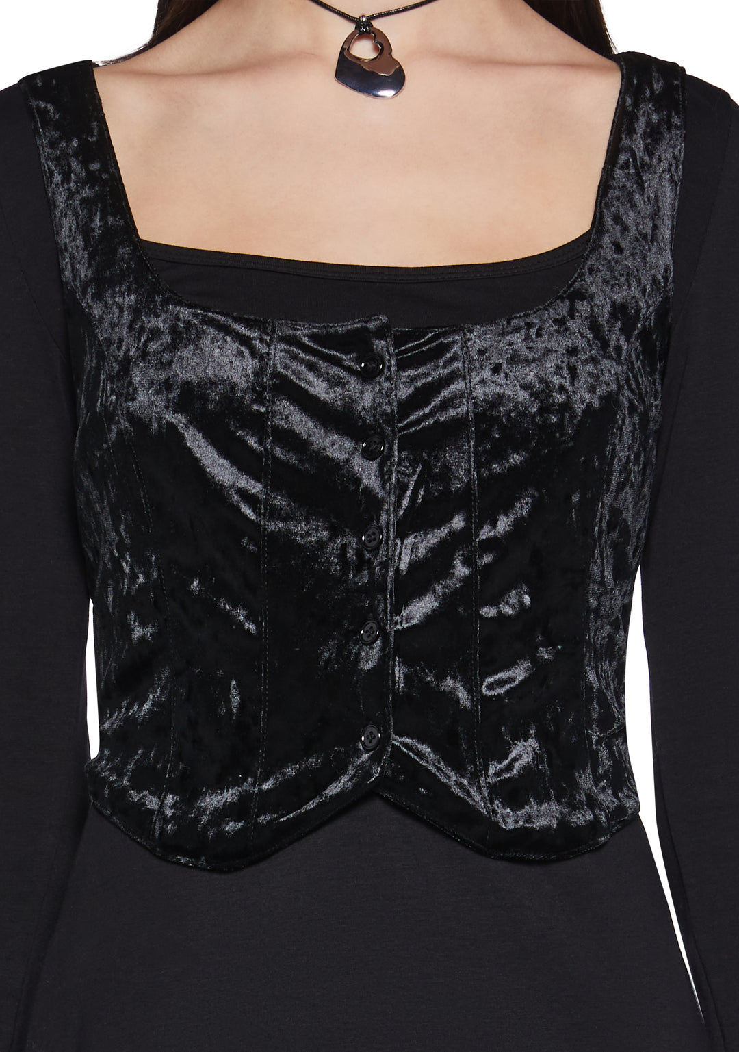 Womens Mini Dress And Velvet Vest Set Delias - Black - Image 5