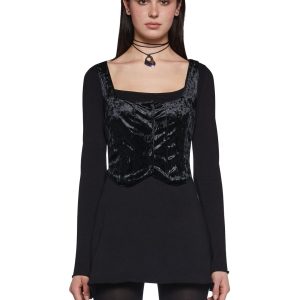 Womens Mini Dress And Velvet Vest Set Delias - Black