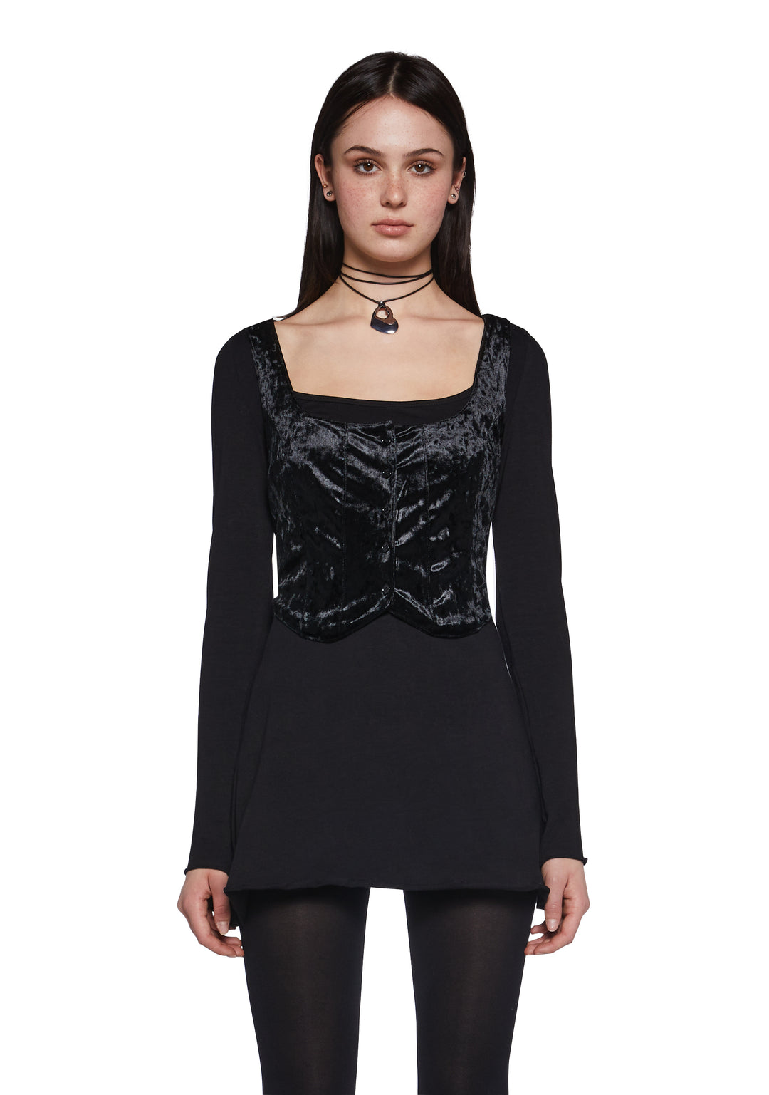 Womens Mini Dress And Velvet Vest Set Delias - Black