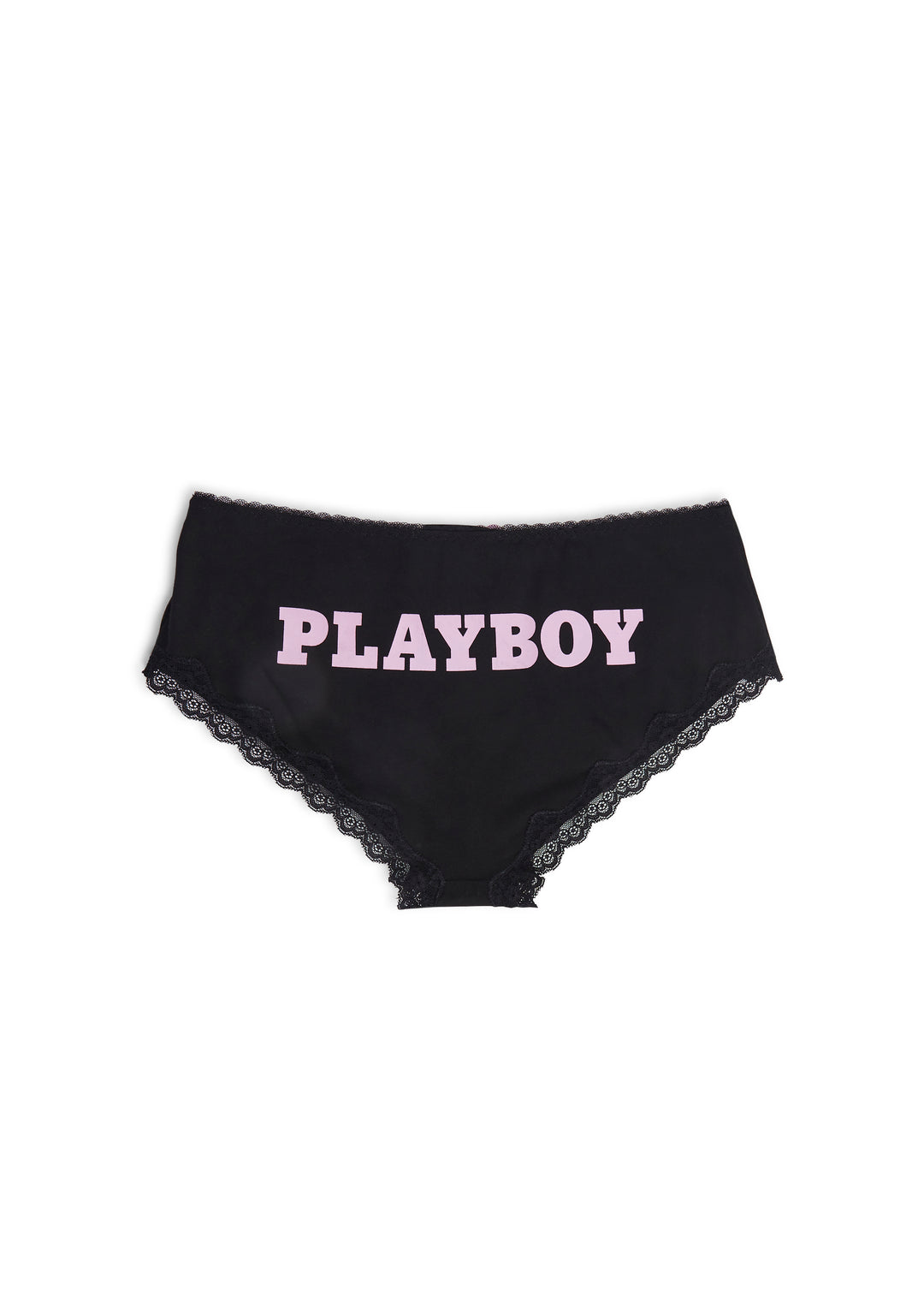 Dolls Kill x Playboy Soft Knit Scalloped Lace Logo Hipster Playmate Panty - Black - Image 12
