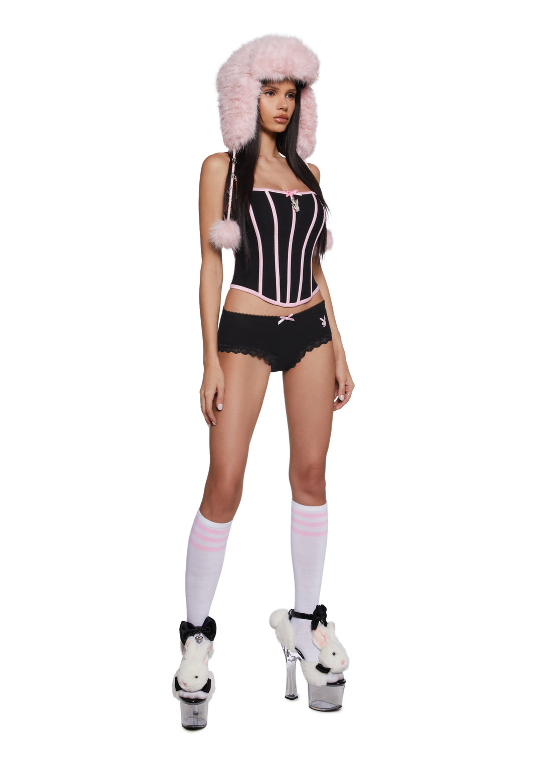 Dolls Kill x Playboy Soft Knit Scalloped Lace Logo Hipster Playmate Panty - Black - Image 2