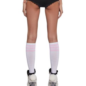 Dolls Kill x Playboy Soft Knit Scalloped Lace Logo Hipster Playmate Panty - Black