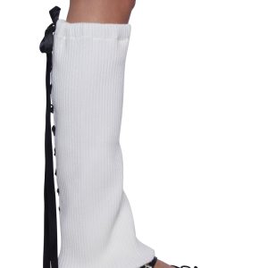 Knit Ribbed Removable Leg Warmer Ballet Flats Sugar Thrillz - Black/White