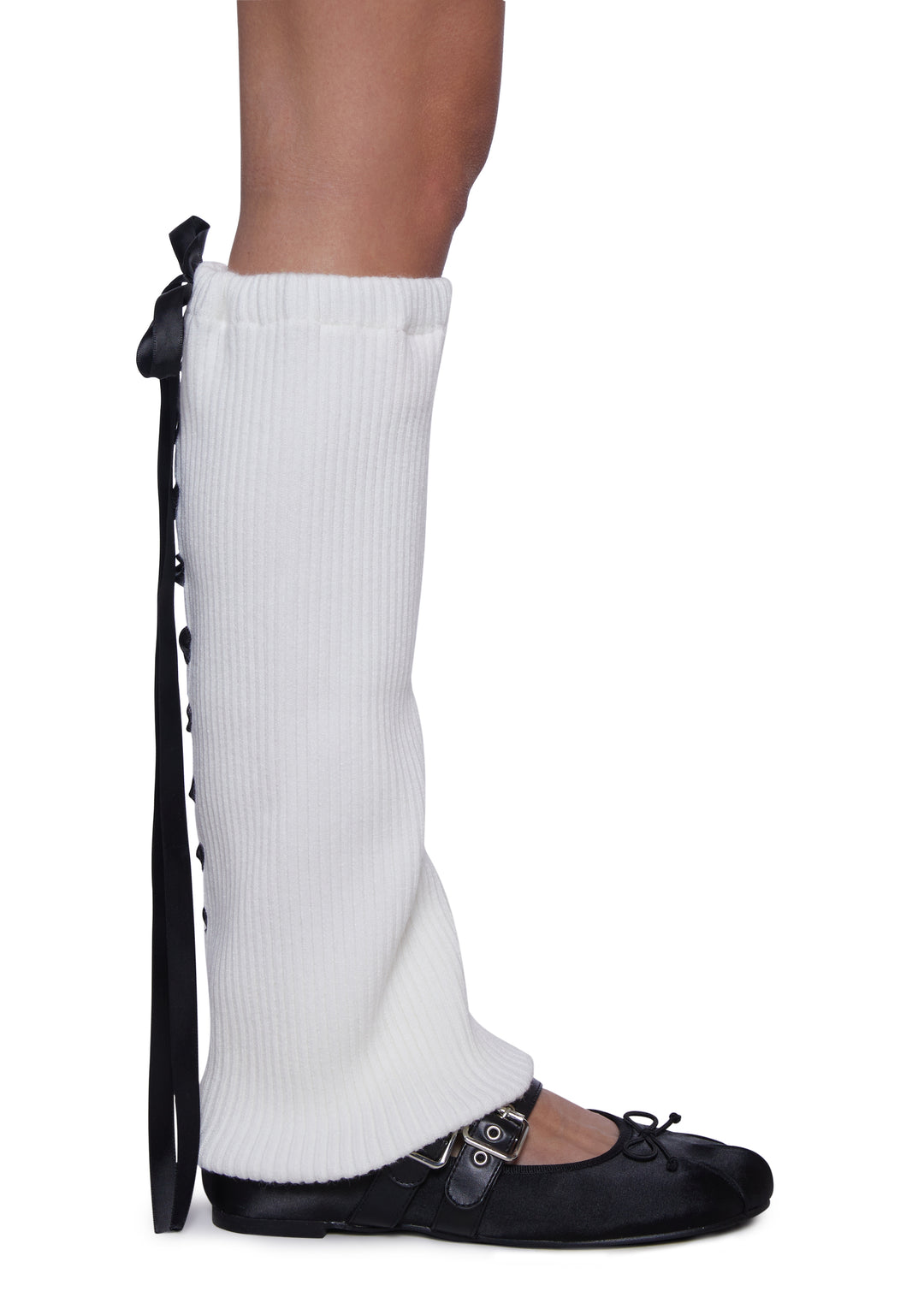 Knit Ribbed Removable Leg Warmer Ballet Flats Sugar Thrillz - Black/White