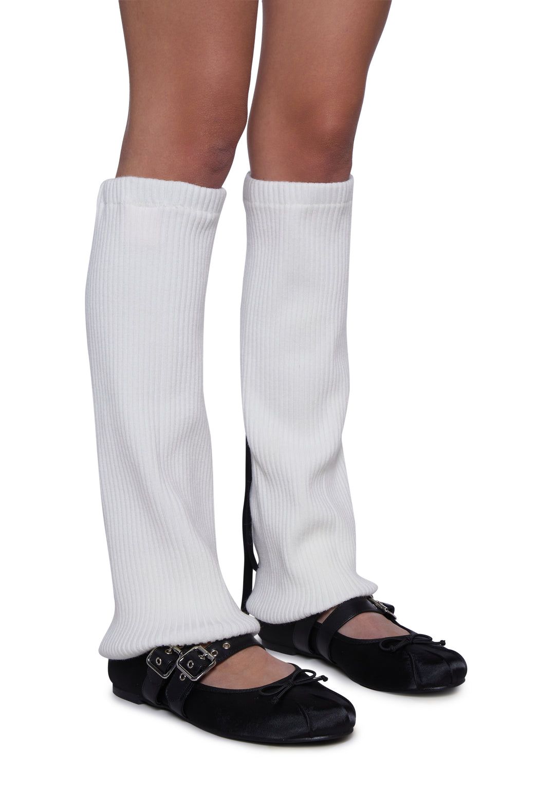 Knit Ribbed Removable Leg Warmer Ballet Flats Sugar Thrillz - Black/White - Image 3