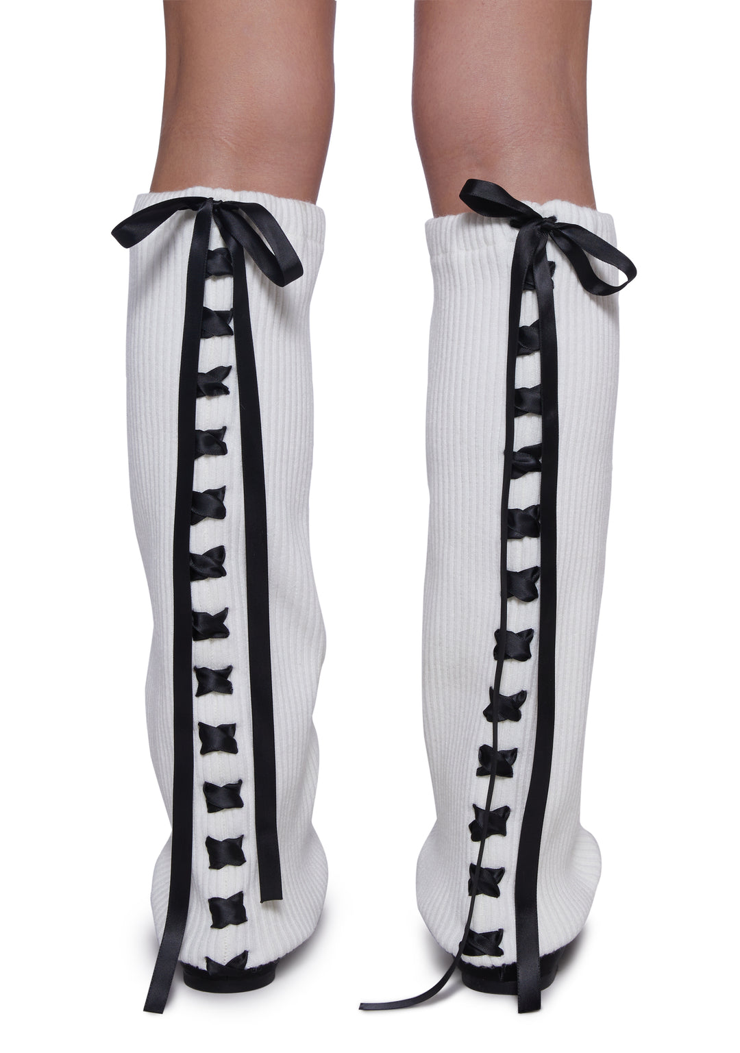 Knit Ribbed Removable Leg Warmer Ballet Flats Sugar Thrillz - Black/White - Image 4