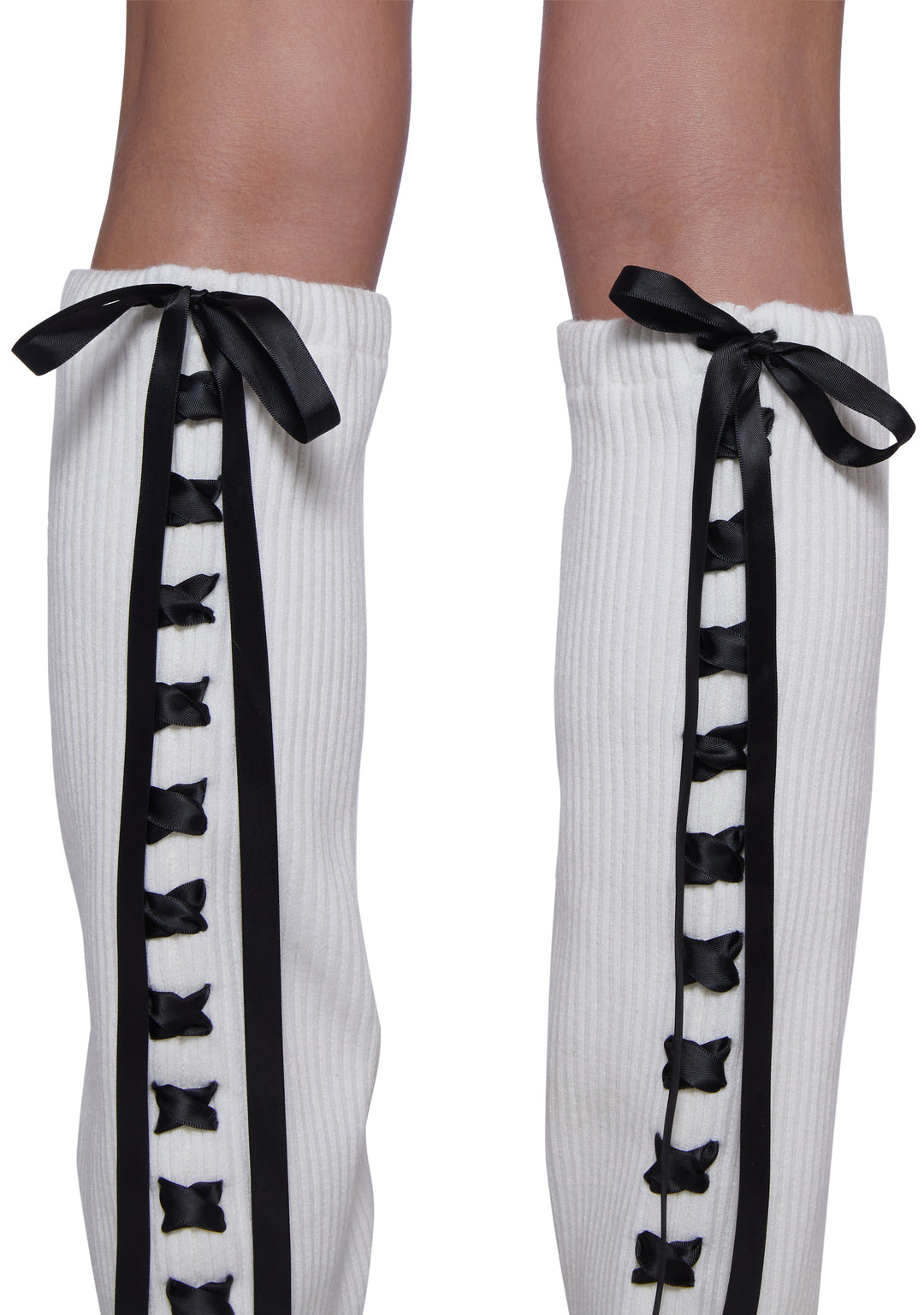 Knit Ribbed Removable Leg Warmer Ballet Flats Sugar Thrillz - Black/White - Image 5