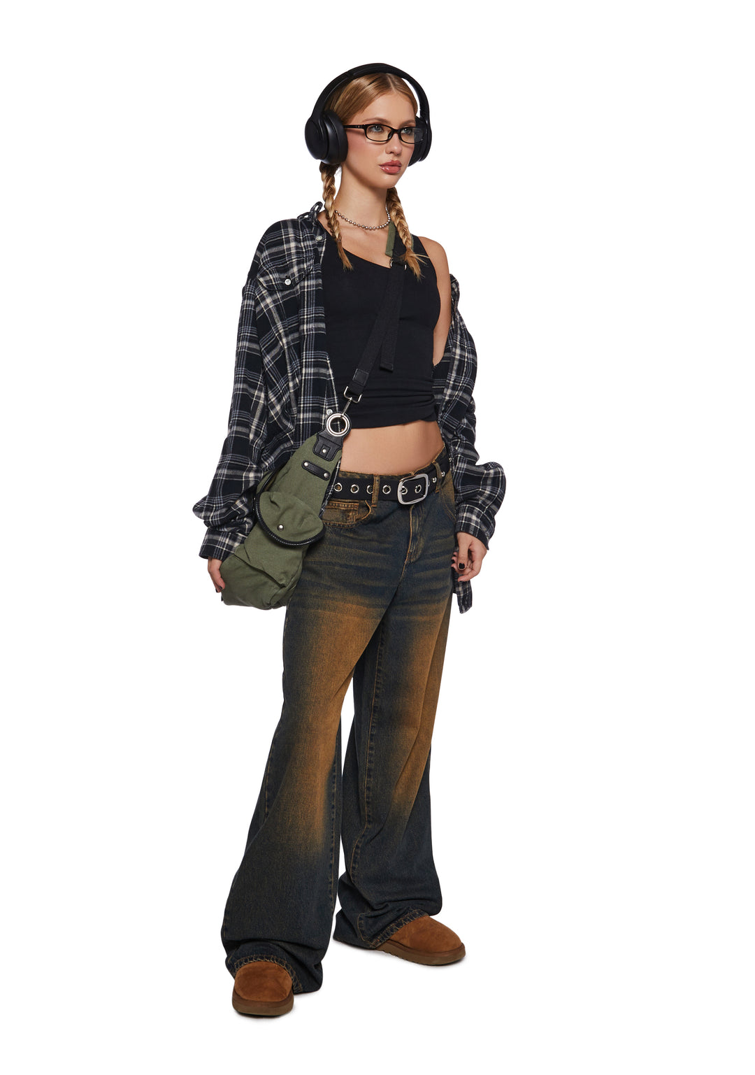 Womens Copper Tint Denim Wide Leg Jeans - Blue - Image 2