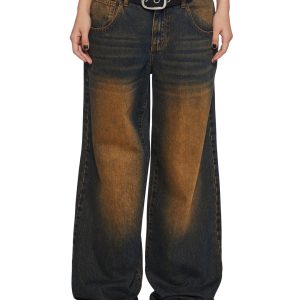 Womens Copper Tint Denim Wide Leg Jeans - Blue