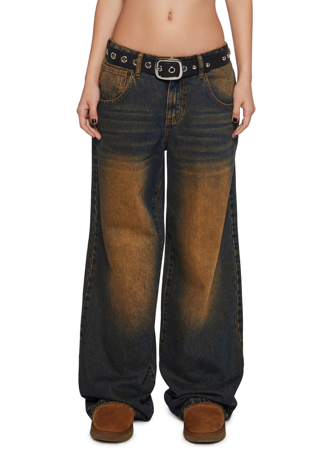Womens Copper Tint Denim Wide Leg Jeans - Blue