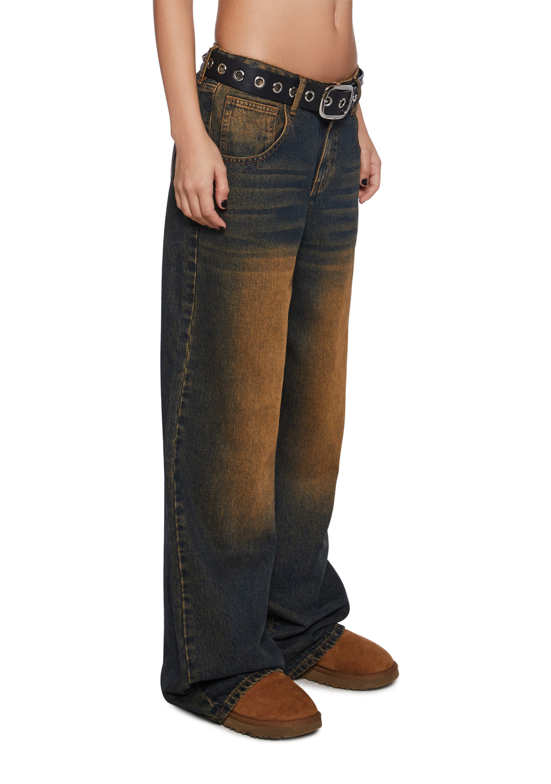 Womens Copper Tint Denim Wide Leg Jeans - Blue - Image 3