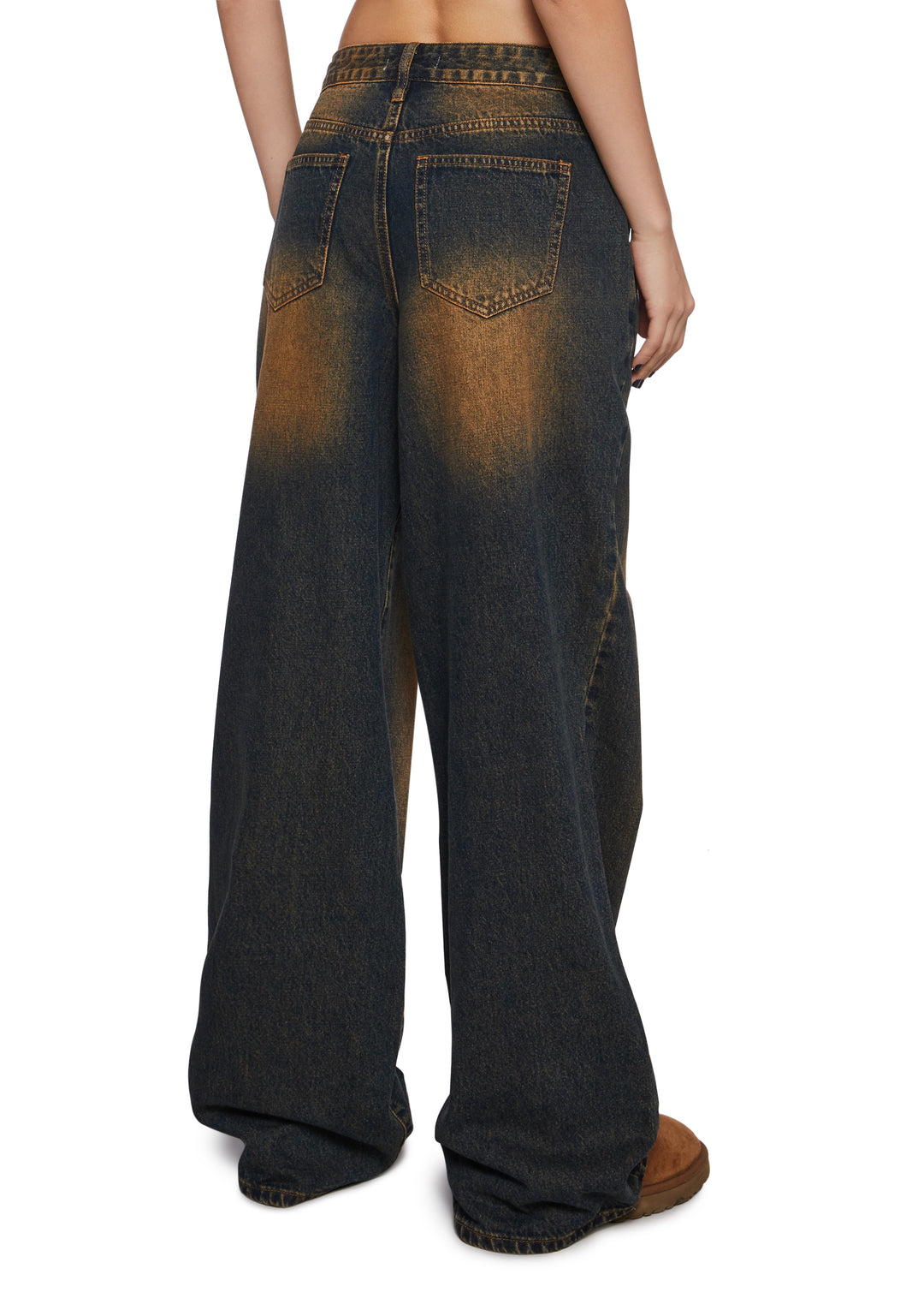 Womens Copper Tint Denim Wide Leg Jeans - Blue - Image 4