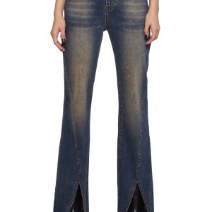 Sexy Womens Split Hem Denim Jeans - Blue