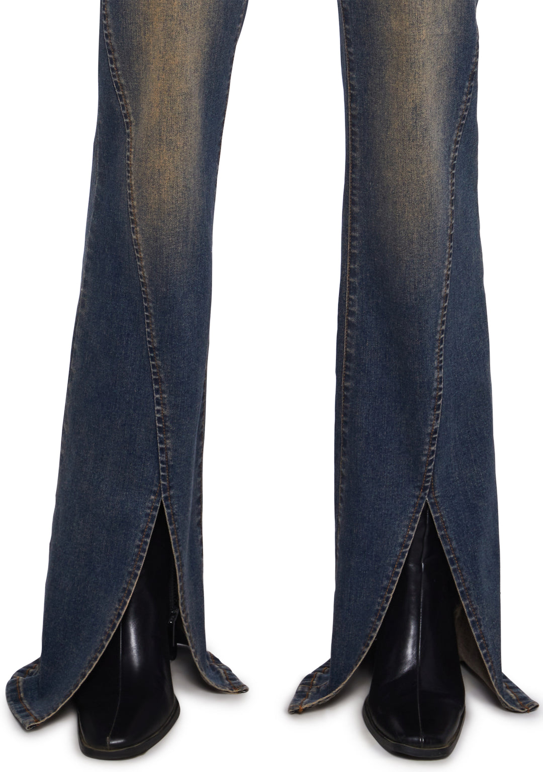 Sexy Womens Split Hem Denim Jeans - Blue - Image 5