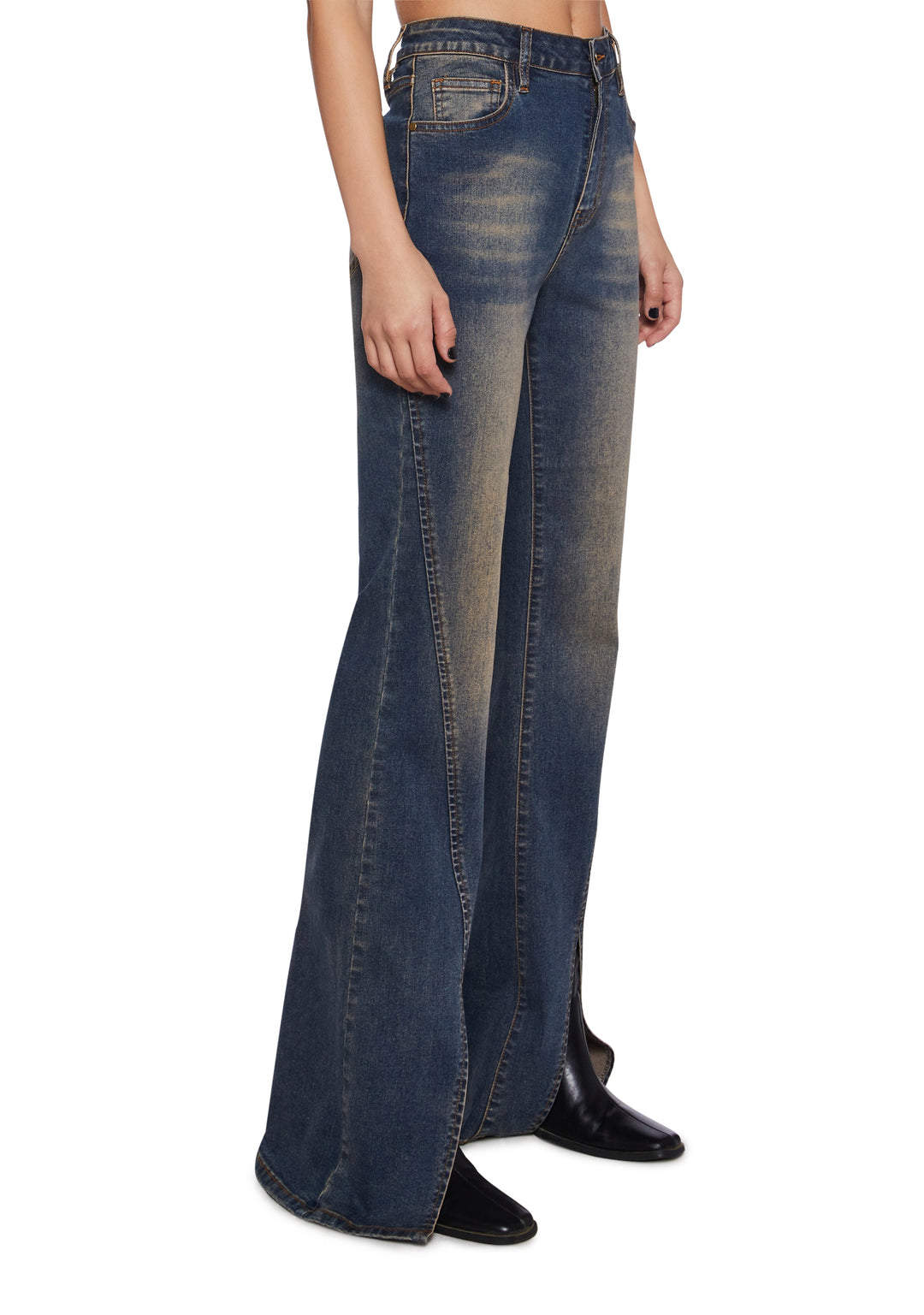 Sexy Womens Split Hem Denim Jeans - Blue - Image 3