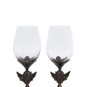 Cherub Angel Metal Stem Glass Wine Glass Set Dolls Home - Silver
