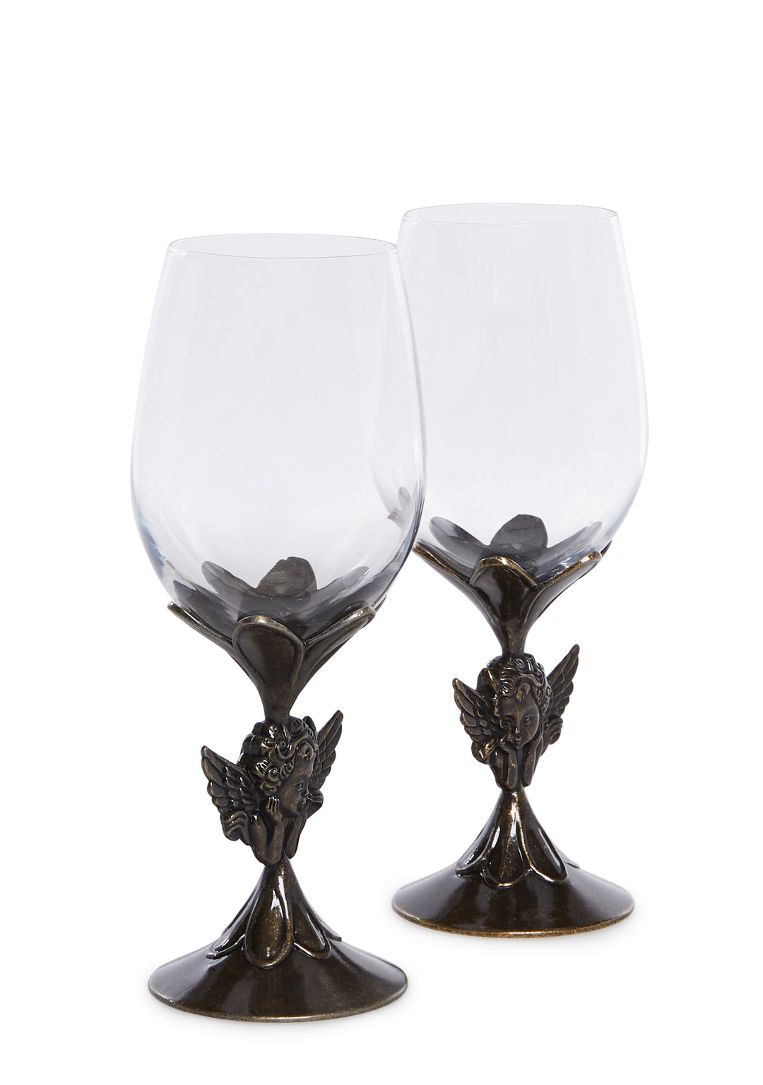 Cherub Angel Metal Stem Glass Wine Glass Set Dolls Home - Silver - Image 3