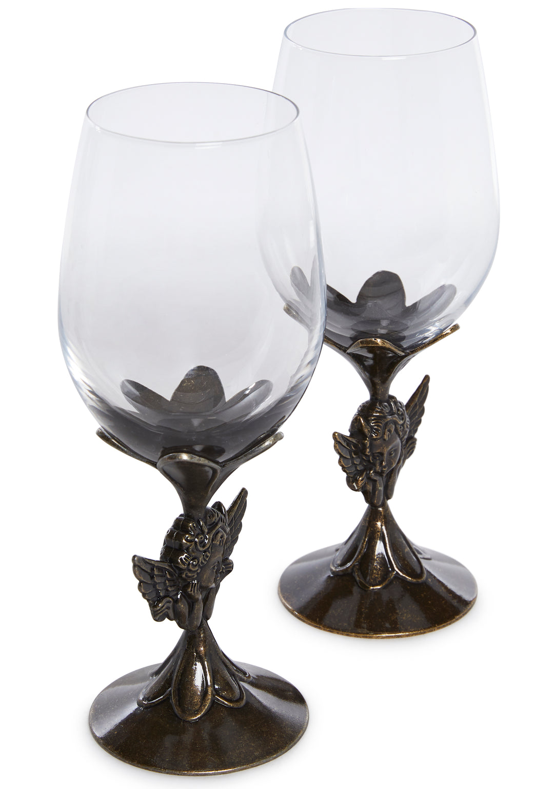 Cherub Angel Metal Stem Glass Wine Glass Set Dolls Home - Silver - Image 2