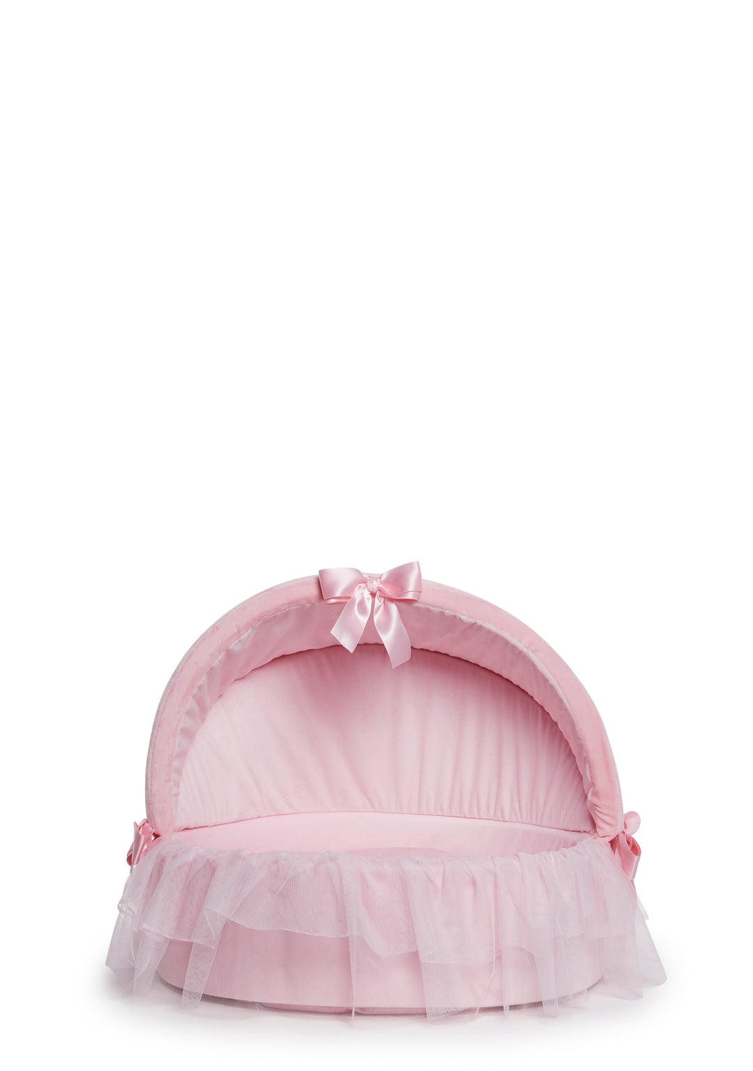 Faux Fur Ruffled Mesh Satin Bow Canopy Pet Bed Dolls Home - Pink - Image 2