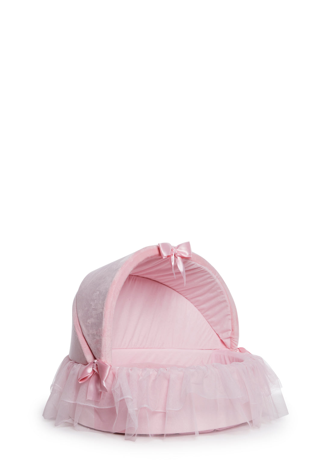 Faux Fur Ruffled Mesh Satin Bow Canopy Pet Bed Dolls Home - Pink - Image 3