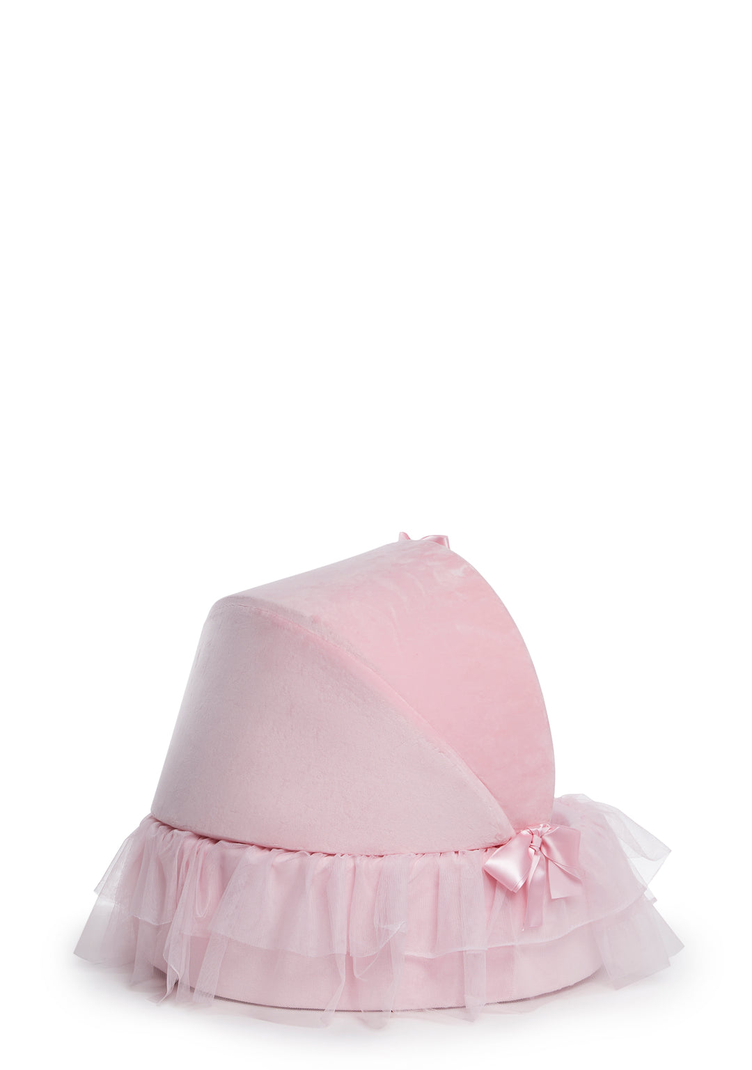Faux Fur Ruffled Mesh Satin Bow Canopy Pet Bed Dolls Home - Pink - Image 4