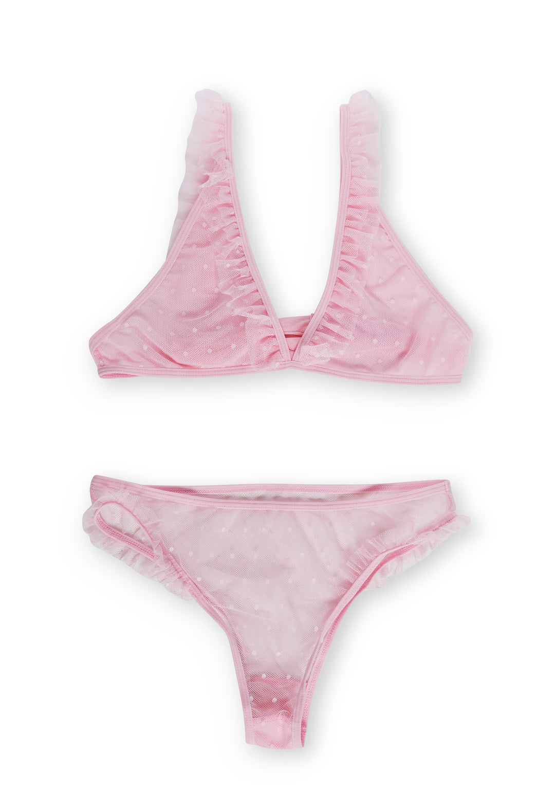 Sheer Mesh Pin-Dot Ruffled Lingerie Set Sugar Thrillz - Pink - Image 6