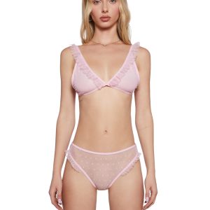 Sheer Mesh Pin-Dot Ruffled Lingerie Set Sugar Thrillz - Pink