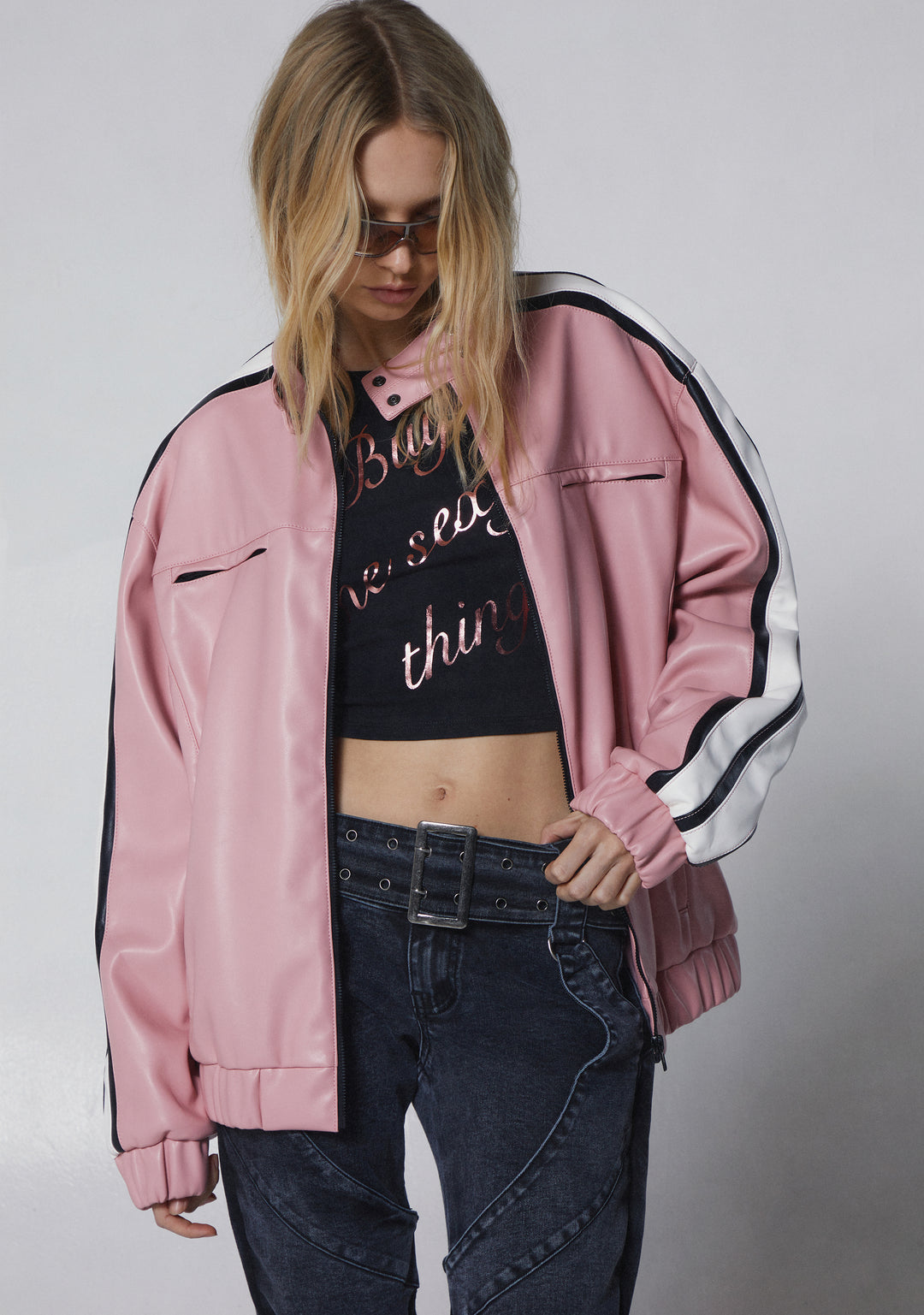 Womens Oversized Moto Jacket Generation Kiss - Pink - Image 7