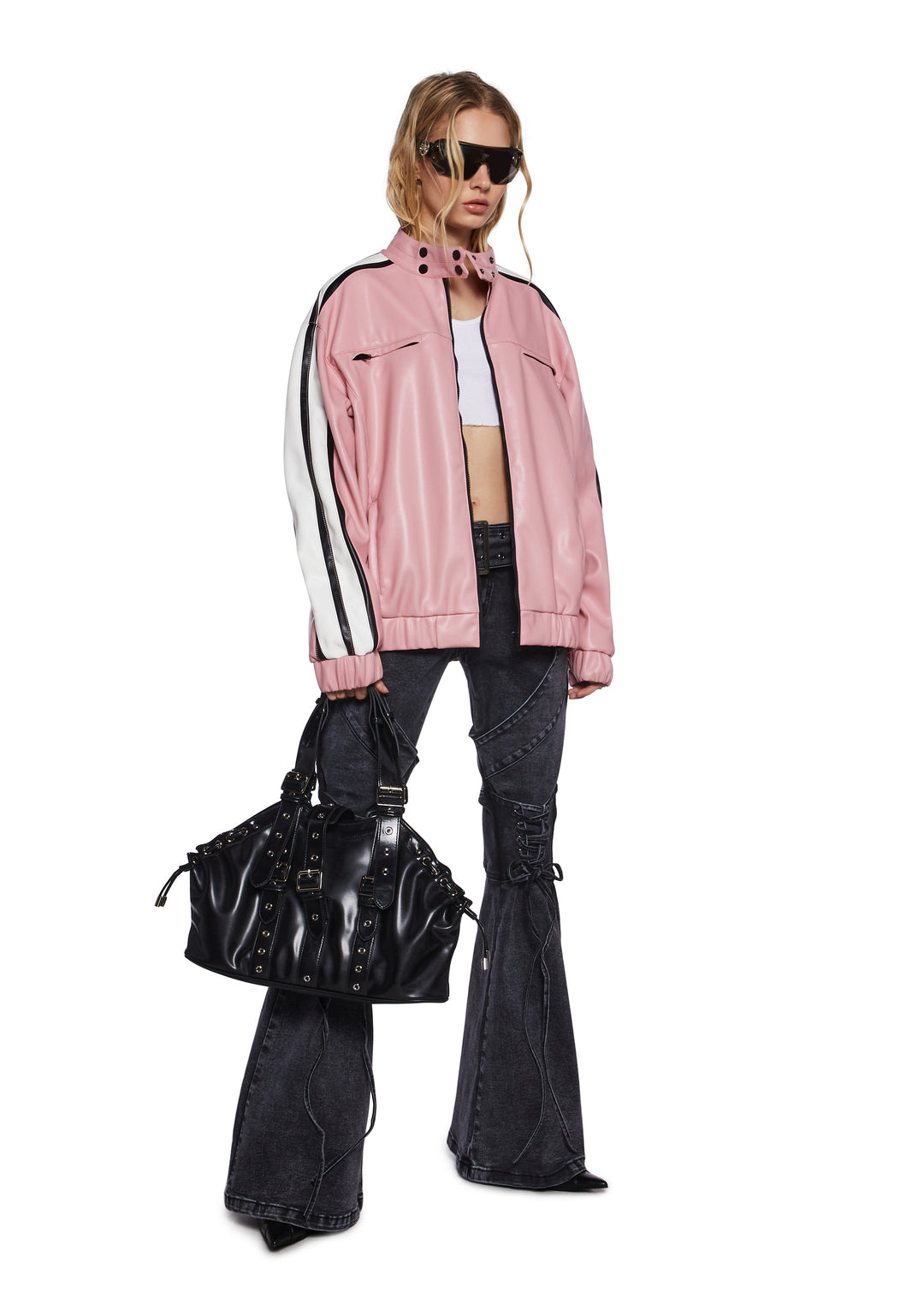 Womens Oversized Moto Jacket Generation Kiss - Pink - Image 2
