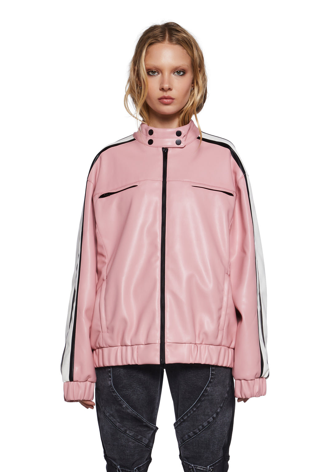 Womens Oversized Moto Jacket Generation Kiss - Pink
