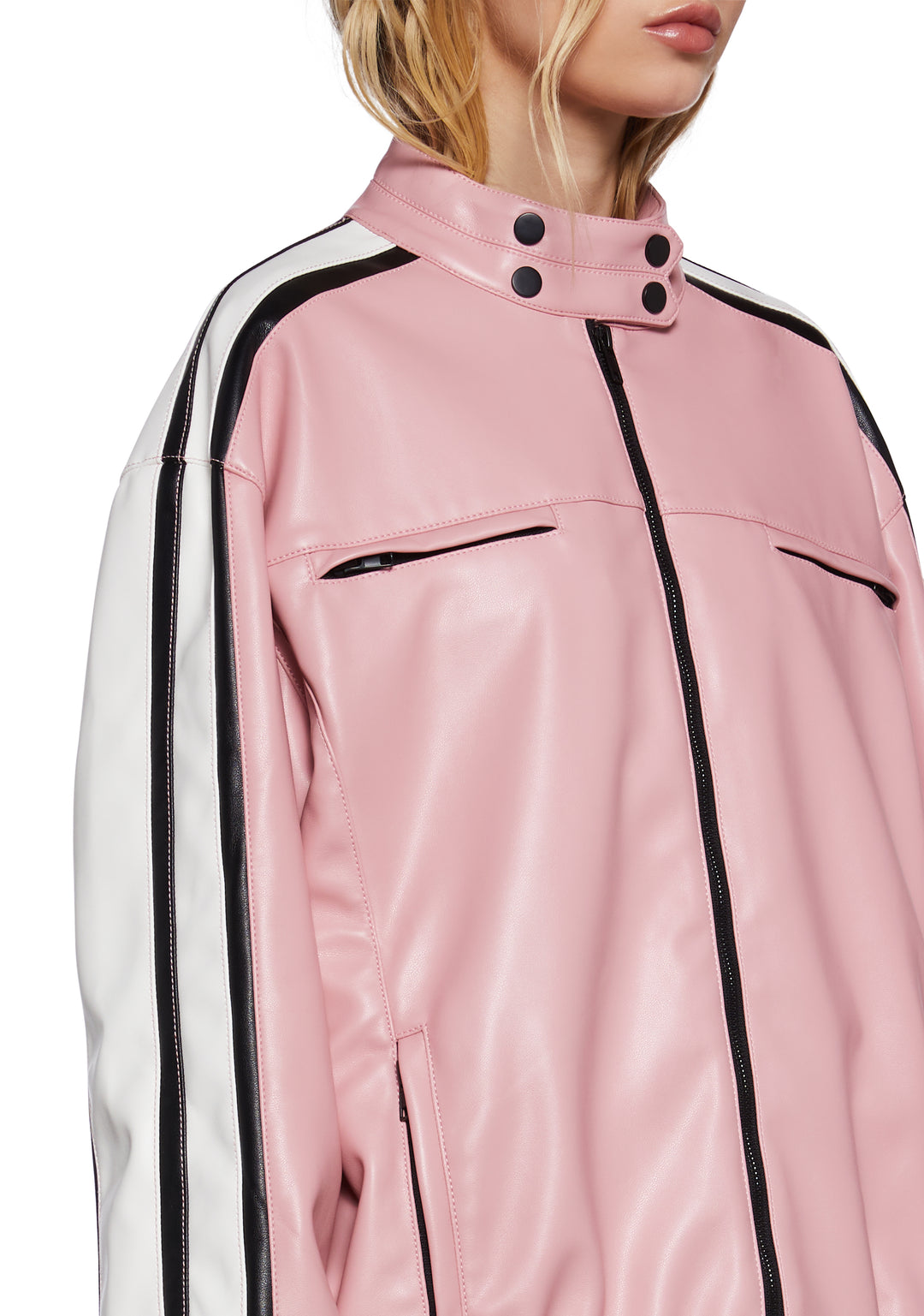 Womens Oversized Moto Jacket Generation Kiss - Pink - Image 5