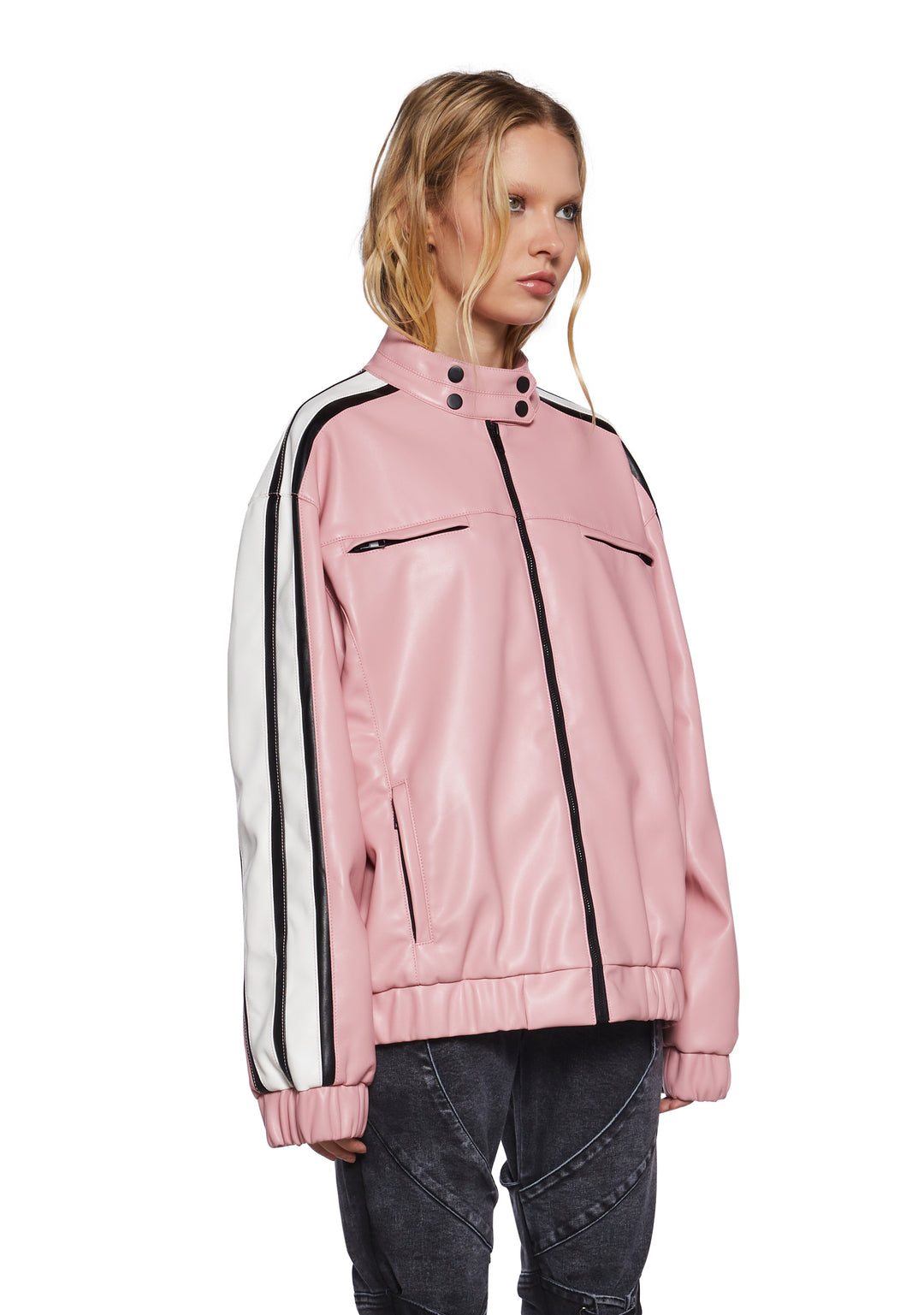 Womens Oversized Moto Jacket Generation Kiss - Pink - Image 3