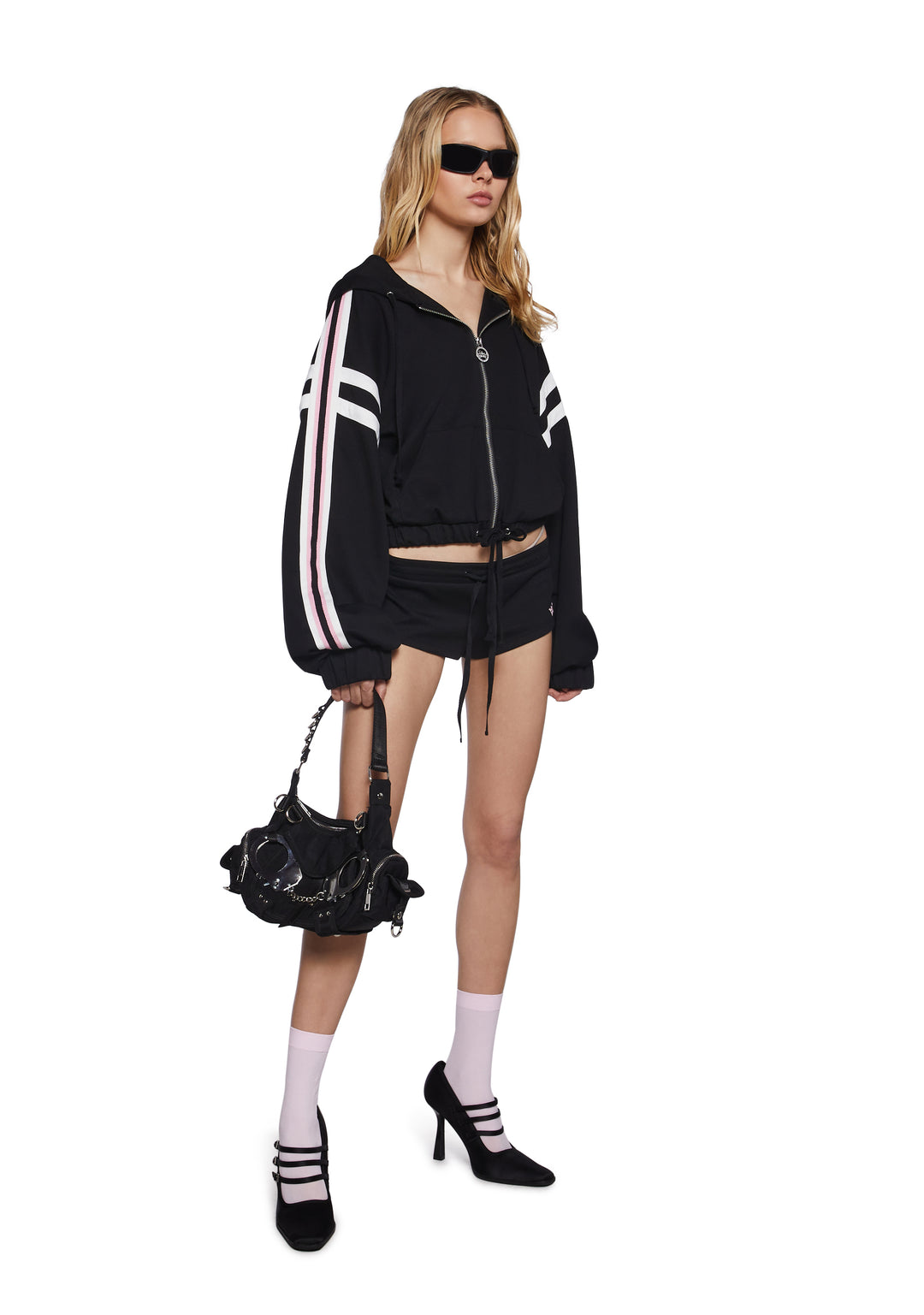 Womens Jersey Sports Striped Hoodie Generation Kiss - Black - Image 2