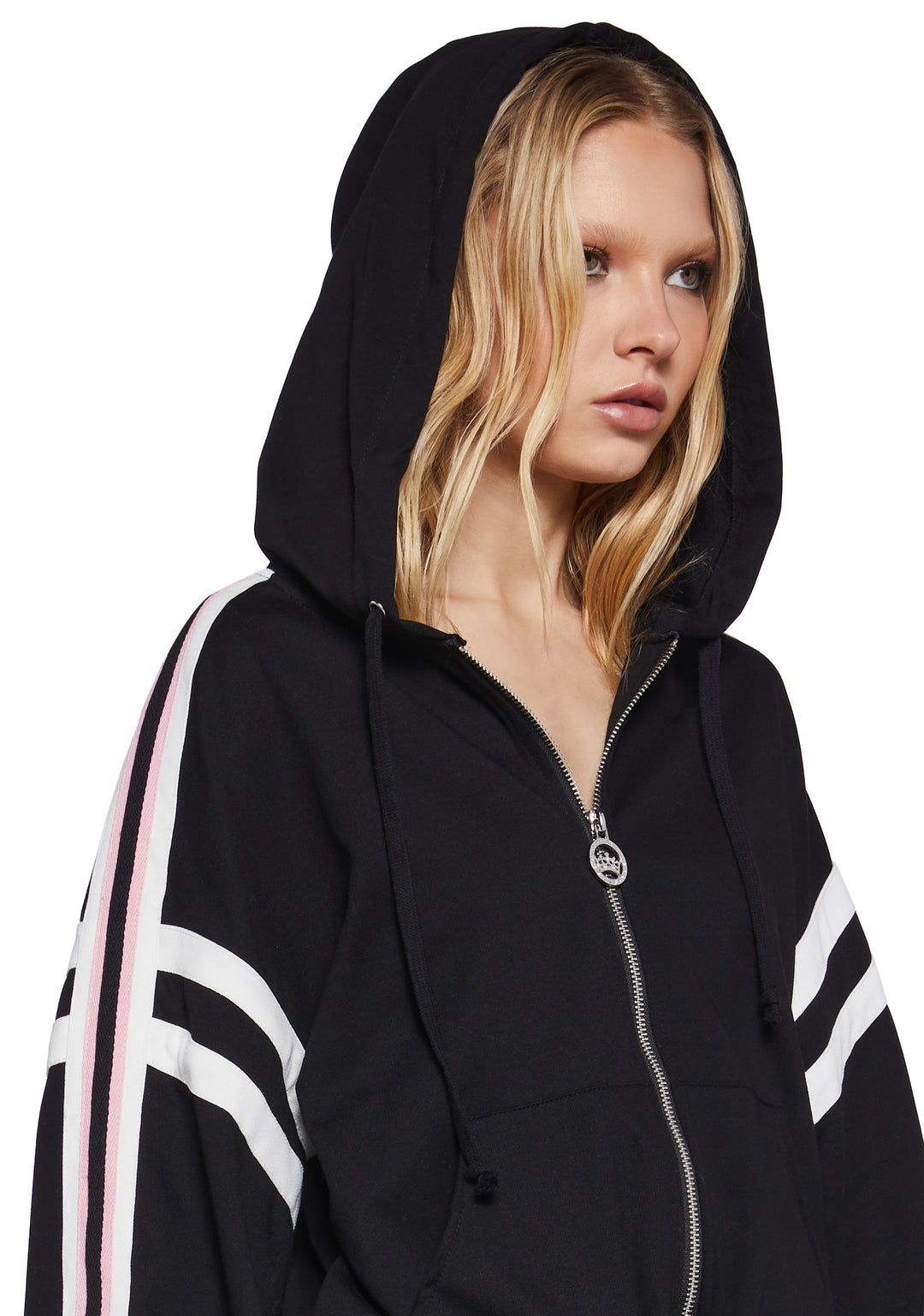 Womens Jersey Sports Striped Hoodie Generation Kiss - Black - Image 4