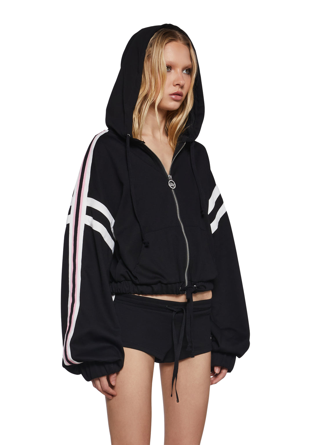 Womens Jersey Sports Striped Hoodie Generation Kiss - Black - Image 3