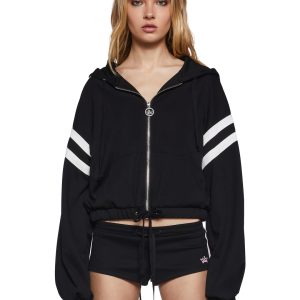 Womens Jersey Sports Striped Hoodie Generation Kiss - Black