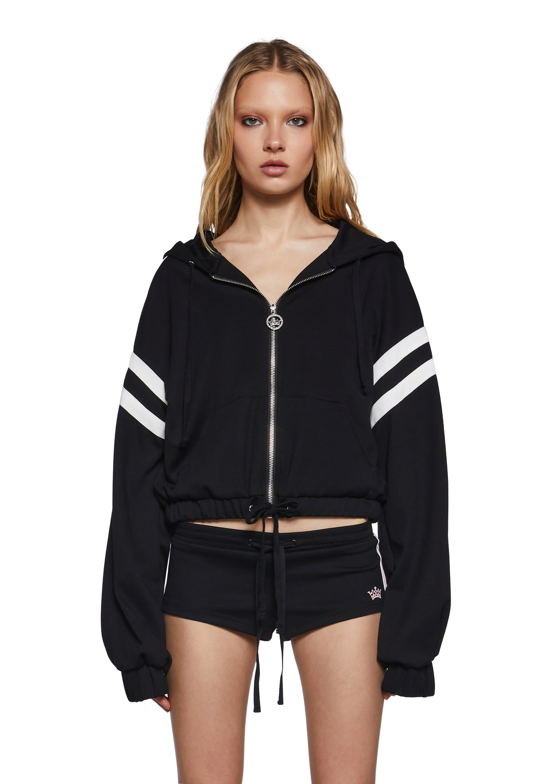 Womens Jersey Sports Striped Hoodie Generation Kiss - Black