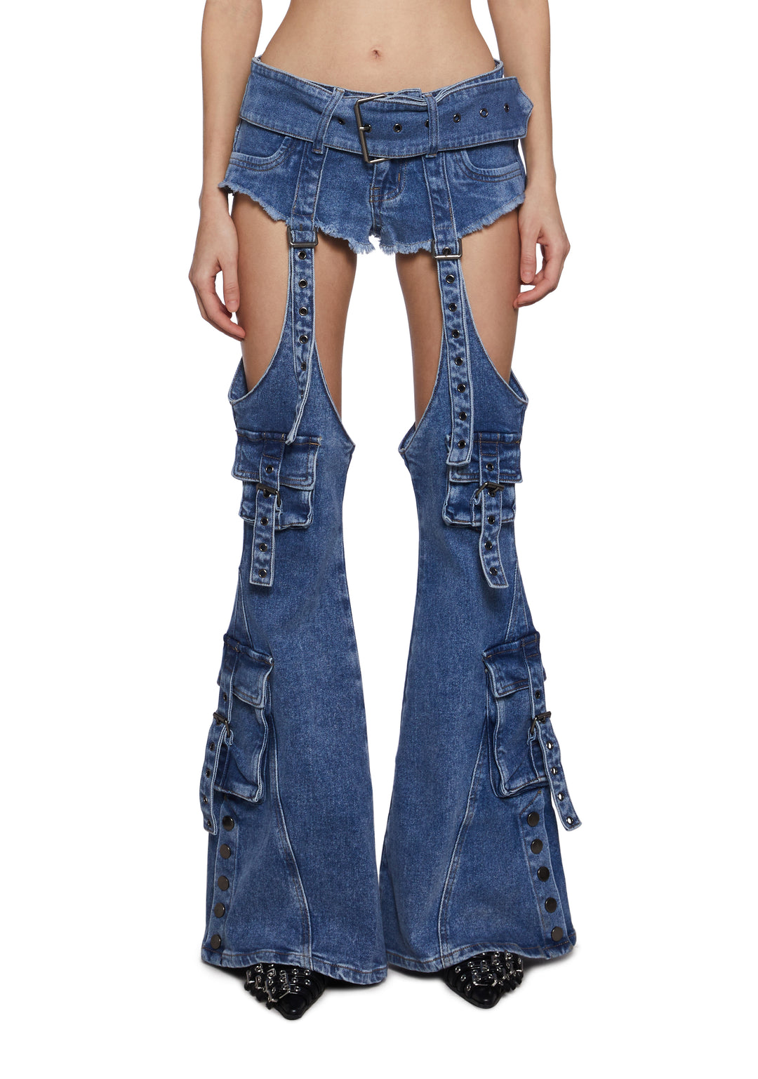 Womens Denim Flared Shorts Jeans Generation Kiss - Blue