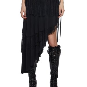 Womens Mesh Lace Midi Skirt Widow - Black