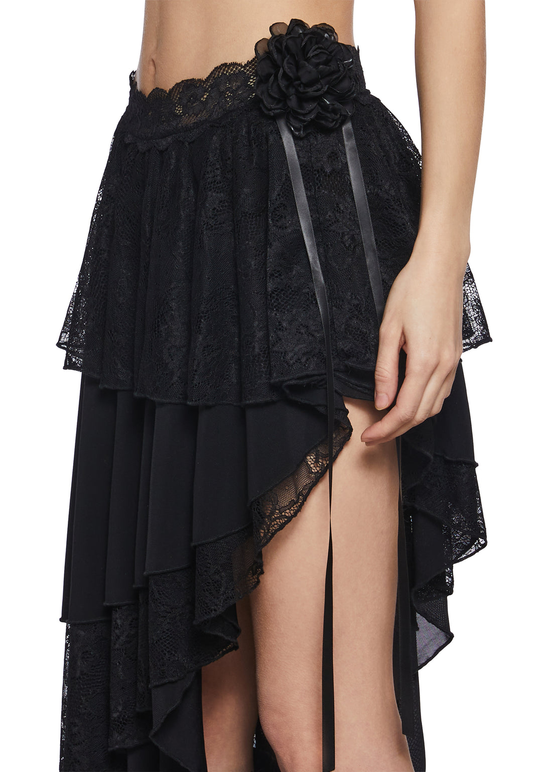 Womens Mesh Lace Midi Skirt Widow - Black - Image 6