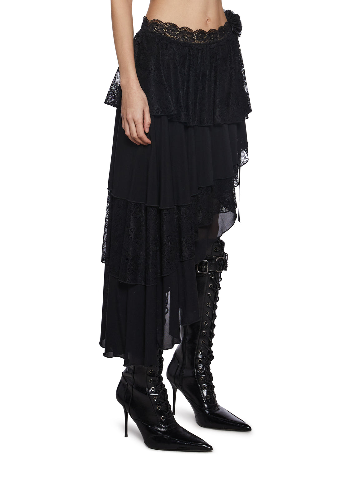Womens Mesh Lace Midi Skirt Widow - Black - Image 3