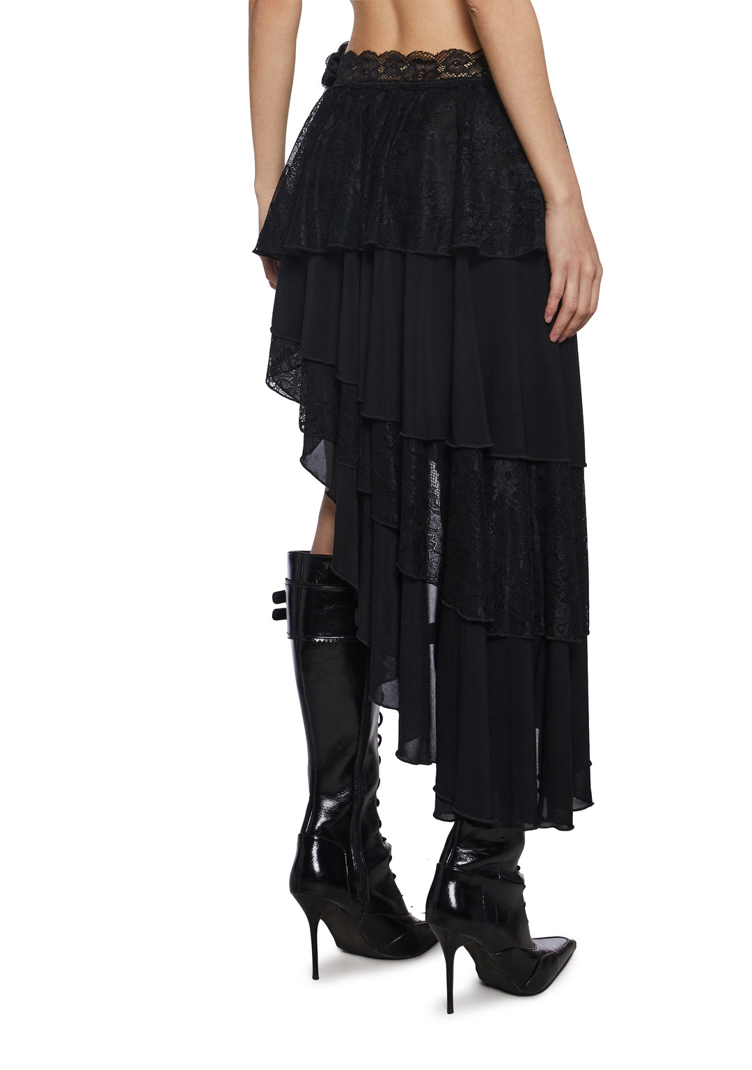 Womens Mesh Lace Midi Skirt Widow - Black - Image 4