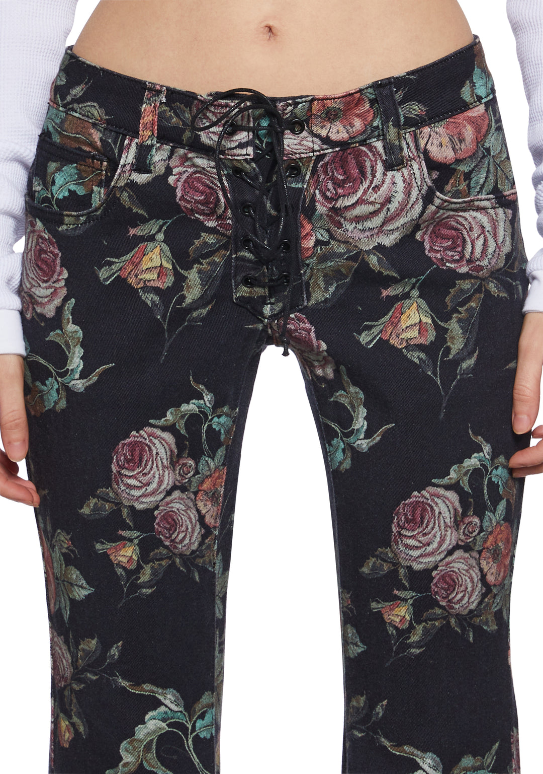 Womens Rose Print Denim Jeans Current Mood - Multi - Image 5