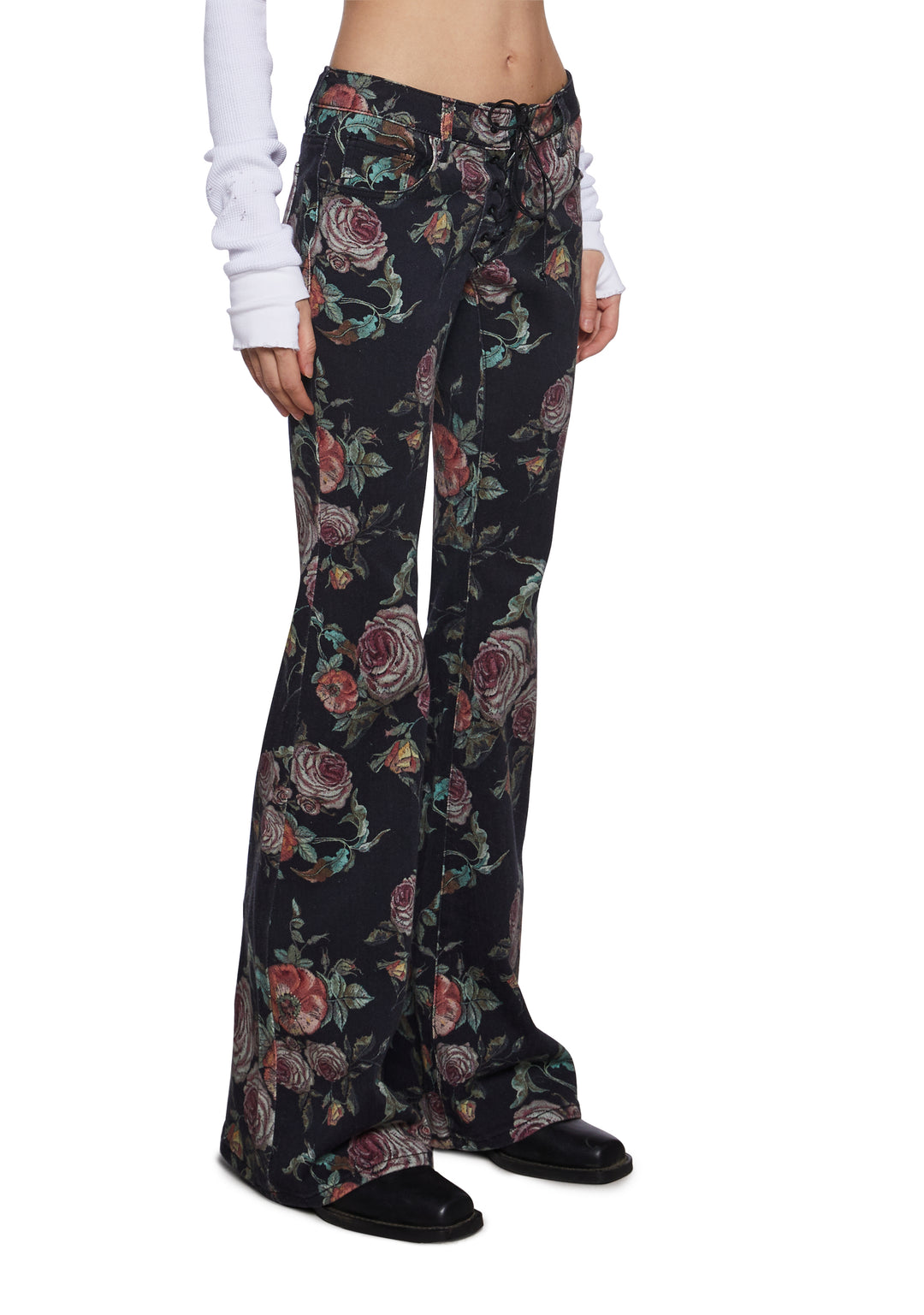 Womens Rose Print Denim Jeans Current Mood - Multi - Image 3