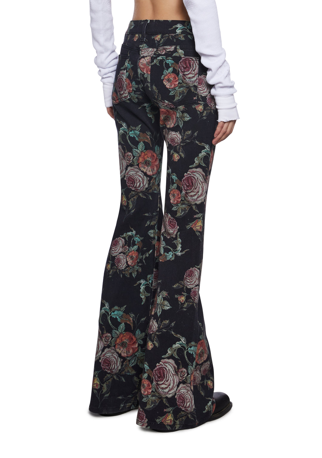 Womens Rose Print Denim Jeans Current Mood - Multi - Image 4