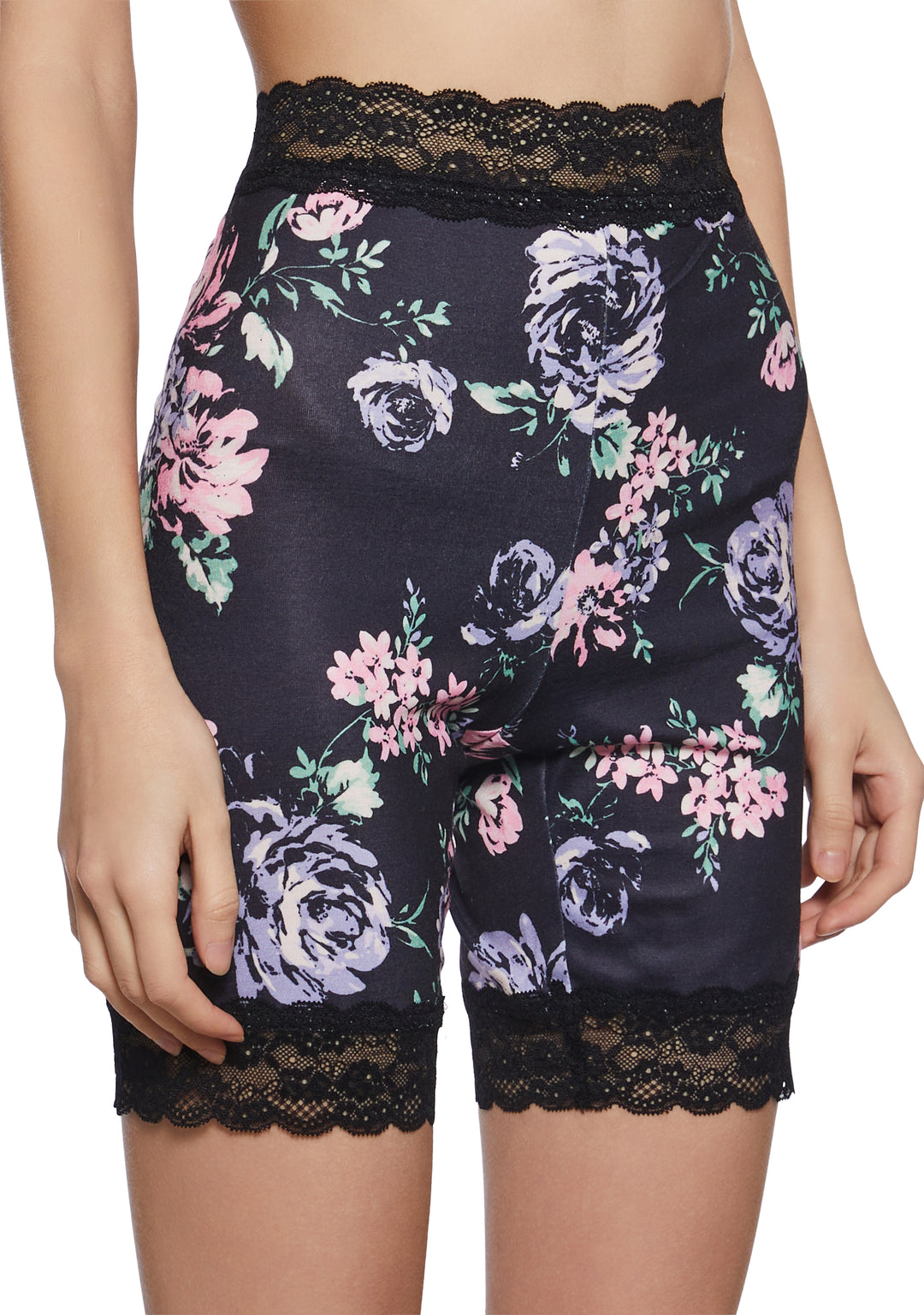 Floral Rose Print Biker Shorts With Lace Current Mood - Multi - Image 5