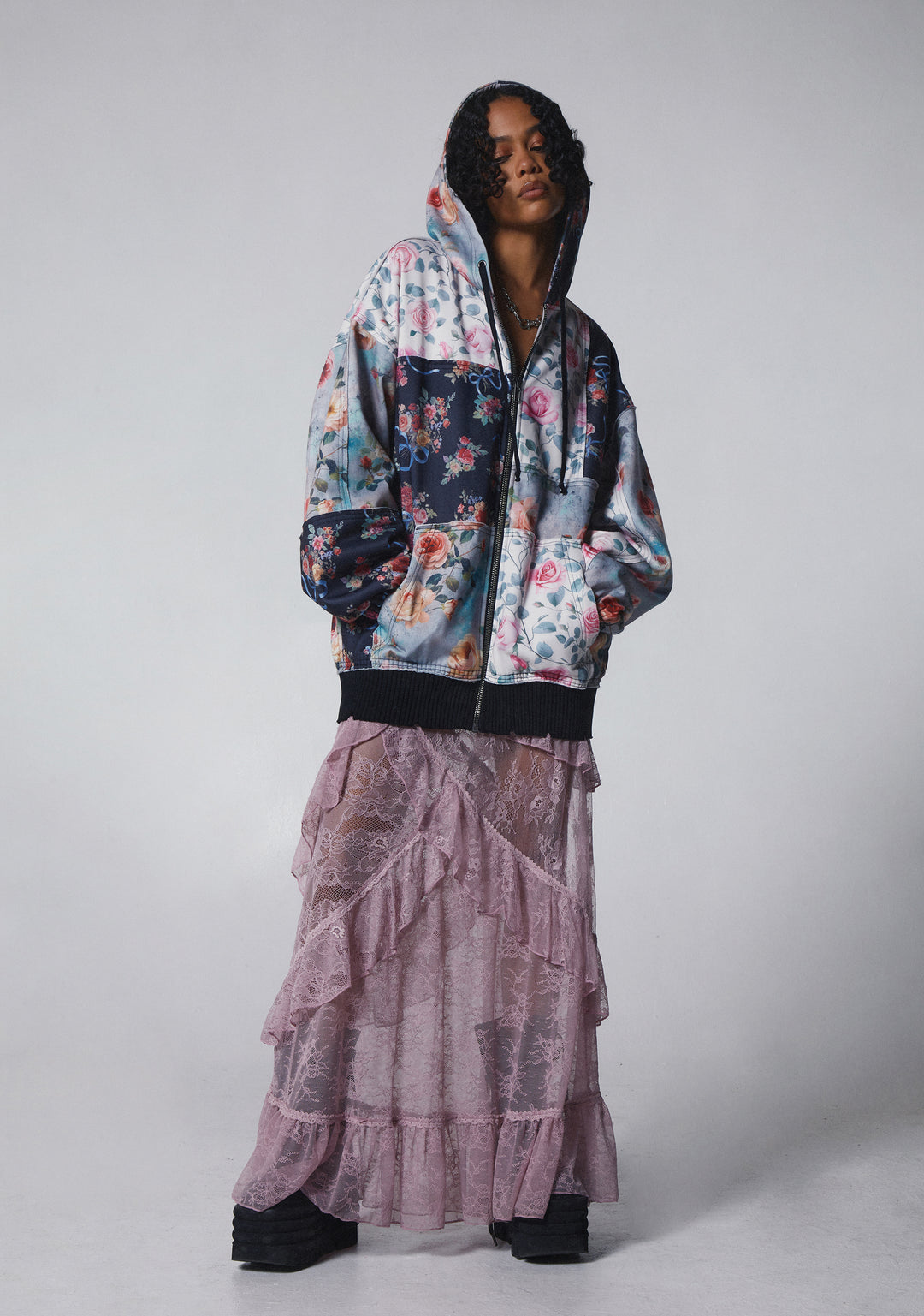 Womens Sheer Floral Lace Maxi Skirt Current Mood - Pink - Image 6