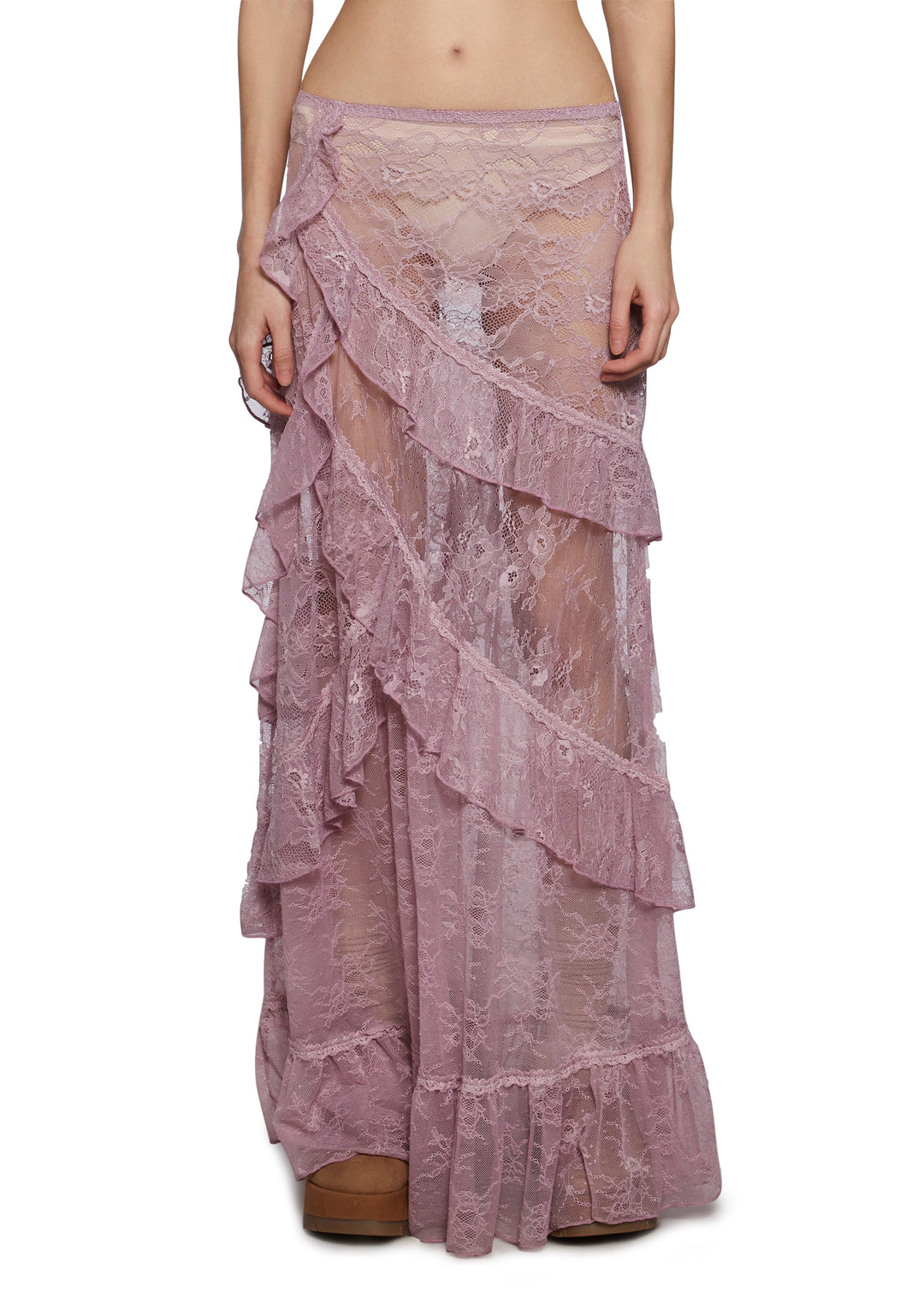 Womens Sheer Floral Lace Maxi Skirt Current Mood - Pink