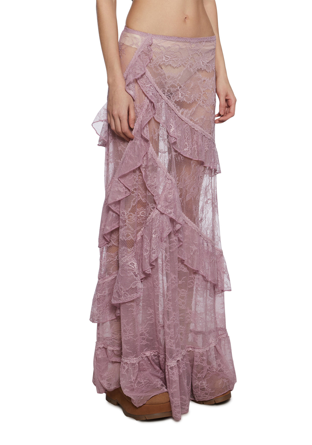 Womens Sheer Floral Lace Maxi Skirt Current Mood - Pink - Image 3