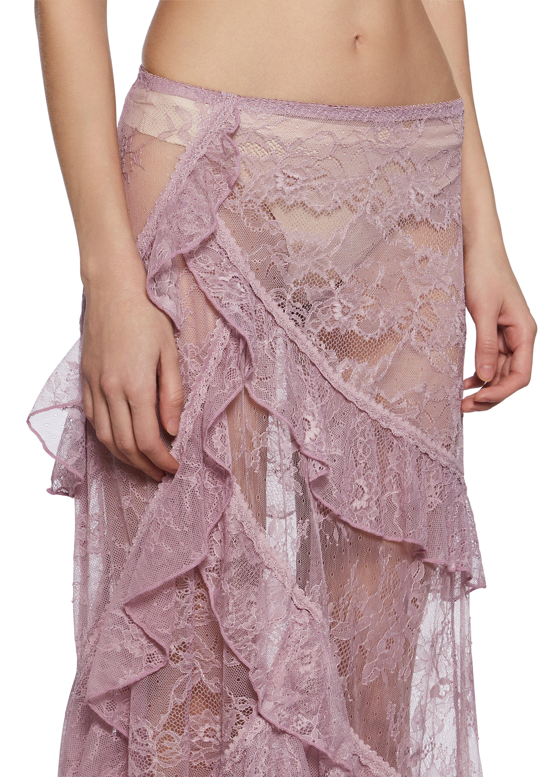 Womens Sheer Floral Lace Maxi Skirt Current Mood - Pink - Image 5